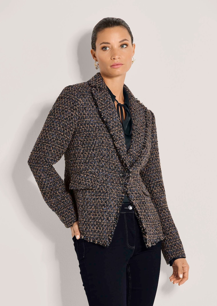 Tweedblazer mit Fransenkanten