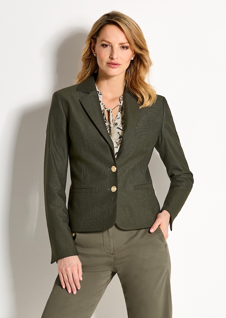 Nadelstreifen-Blazer mit goldfarbenen Wappenknöpfen