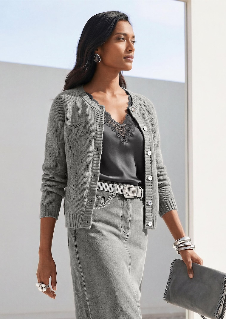 Kaschmir-Strickjacke mit Handstickerei