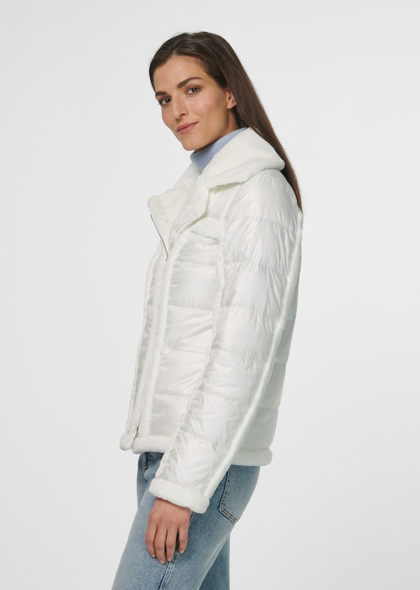 Biker-style quilted jacket with faux fur accents 3
