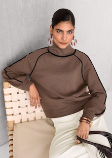Strickpullover mit Stehkragen und Kontrastpaspeln thumbnail 1