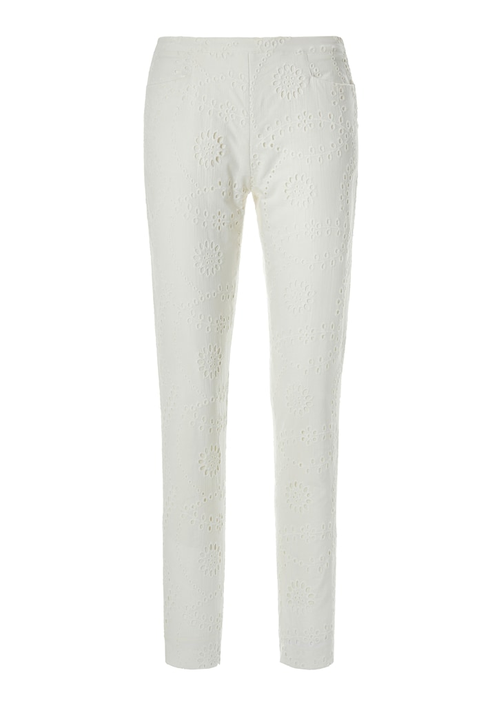 Slim cotton trousers with embroidered lace
