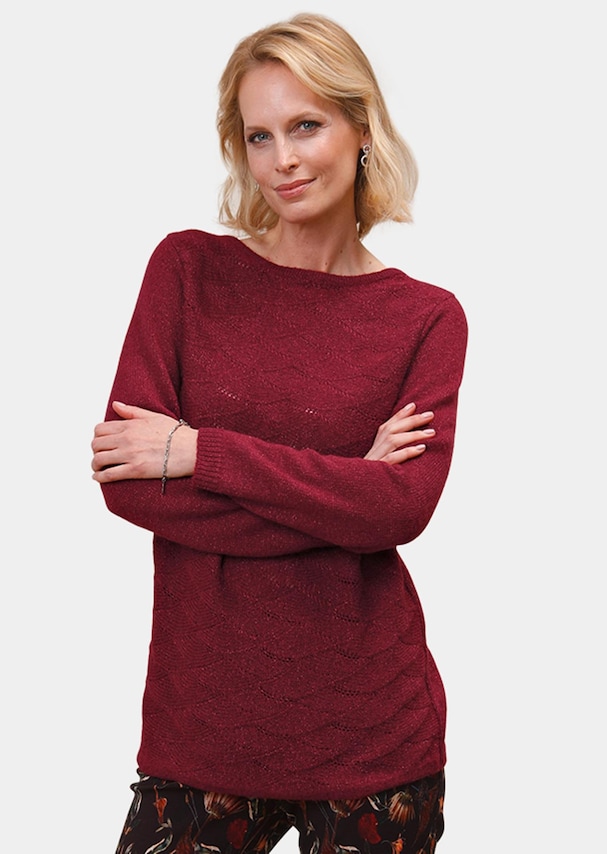 Licht glanzende tricot pullover met luxueus ajourdessin