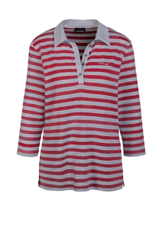 grijs / rood / gestreept Hoogwaardig shirt met lange mouwen en polokraag