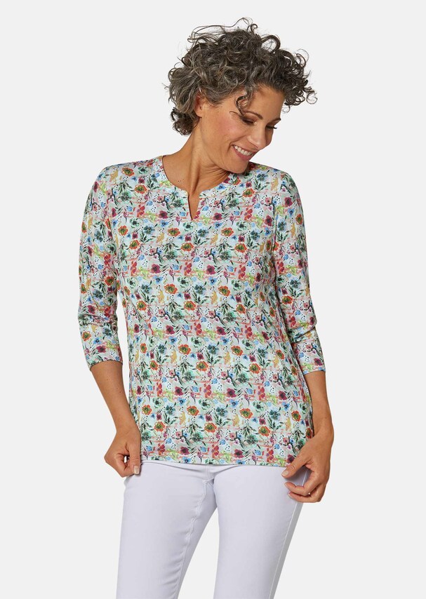 Kreukarm gedessineerd shirt met elegante bloemenprint