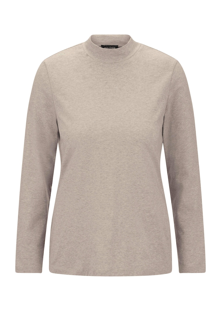 Shirt met lange mouwen en opstaande kraag, van katoen