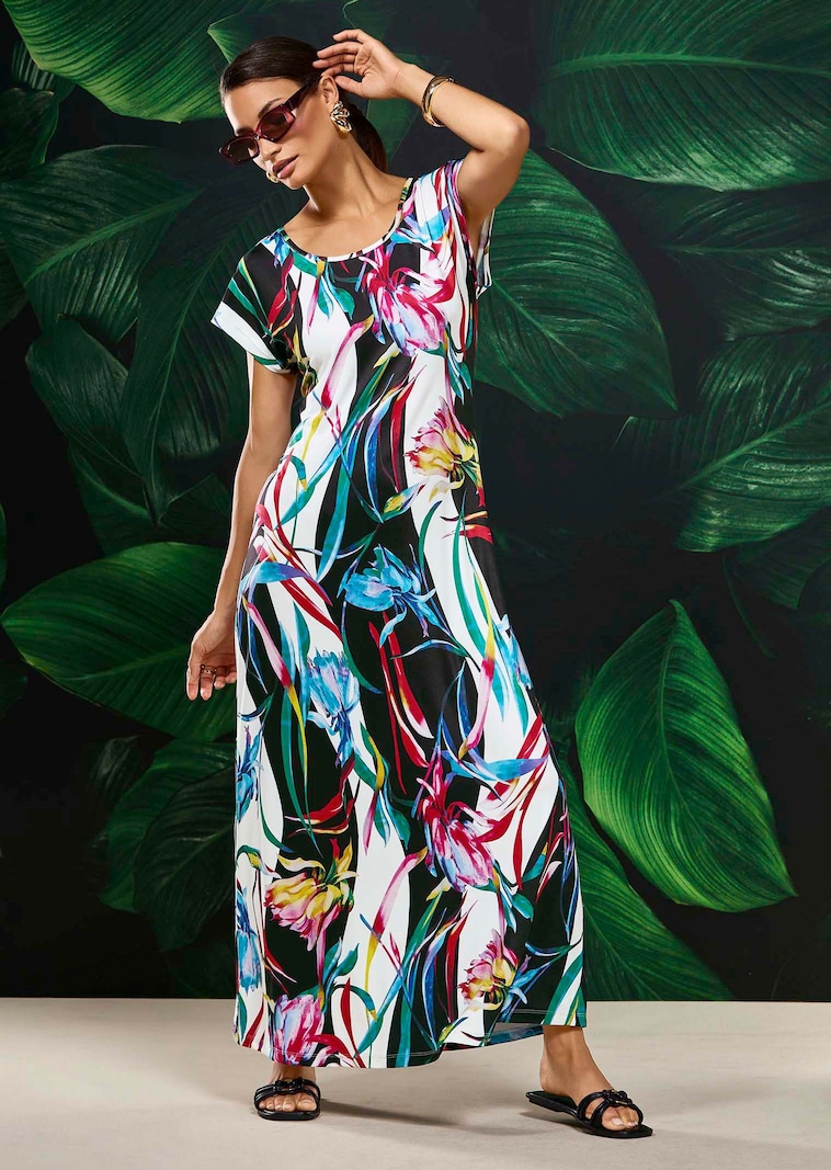 Maxi-Jerseykleid mit modischem Print-Mix