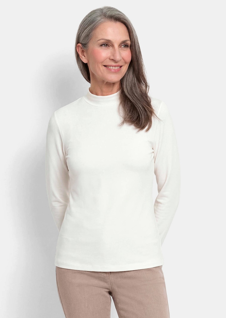 Shirt met lange mouwen en opstaande kraag, van katoen