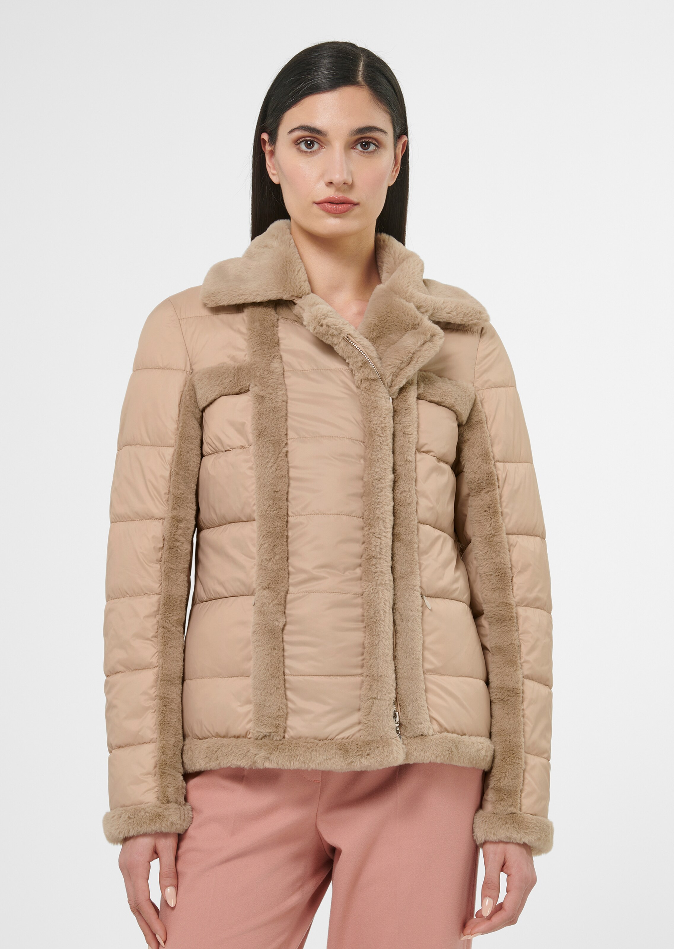 Steppjacke im Bikerstyle mit Webpelz-Akzenten