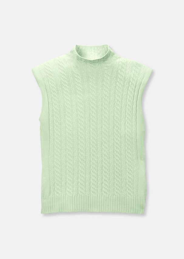 Sleeveless cable knit jumper with stand-up collar 5