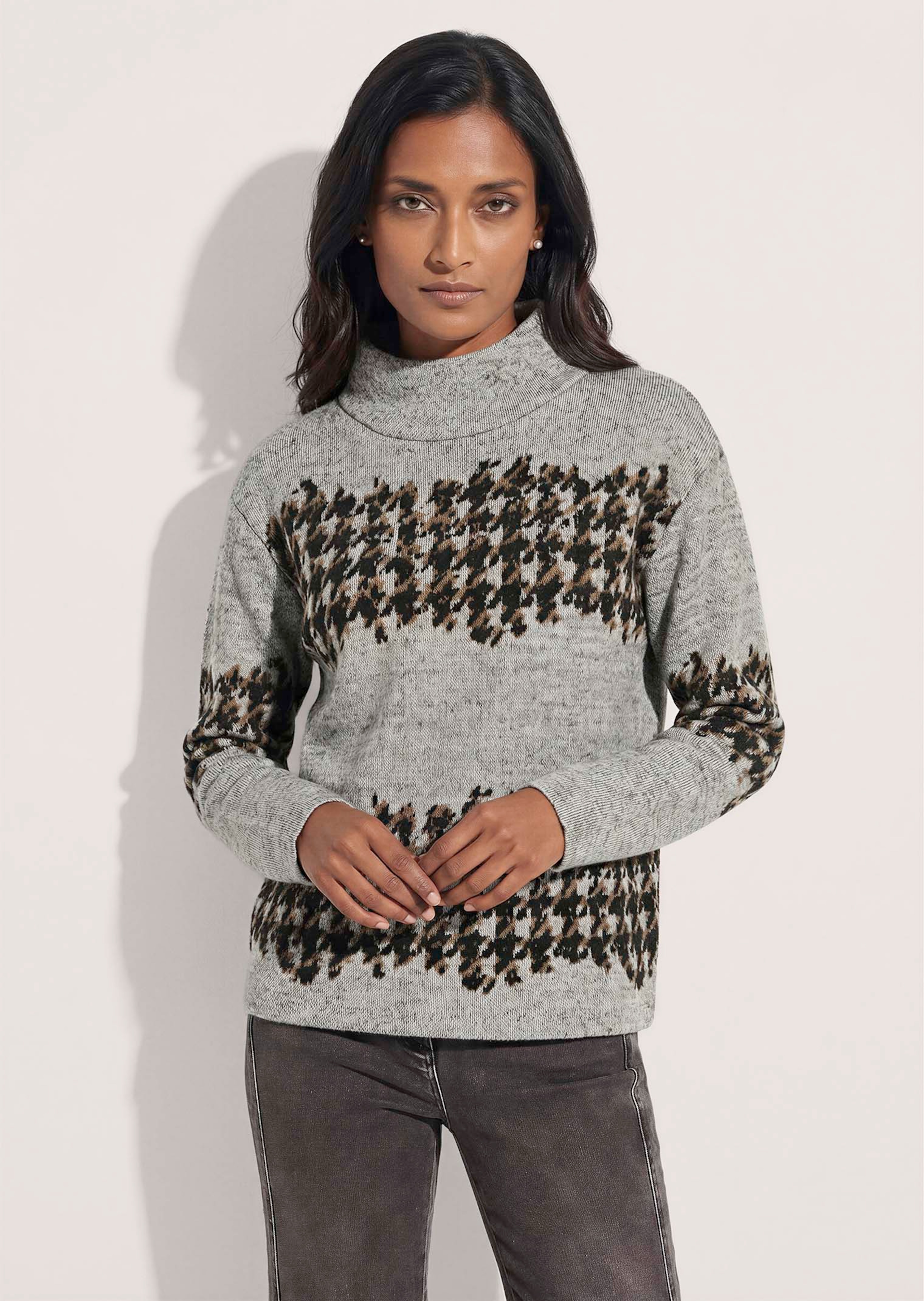 Sweat-shirt jacquard pied-de-poule