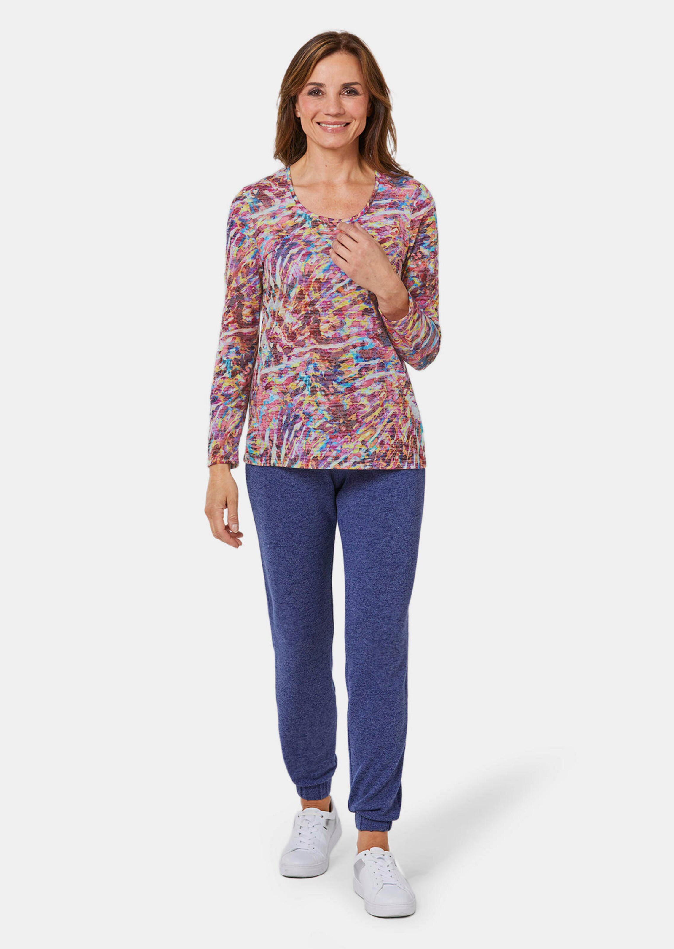 T-shirt à manches longues en tissu dévoré et encolure arrondie - baie / multicolore / curcuma / à mo