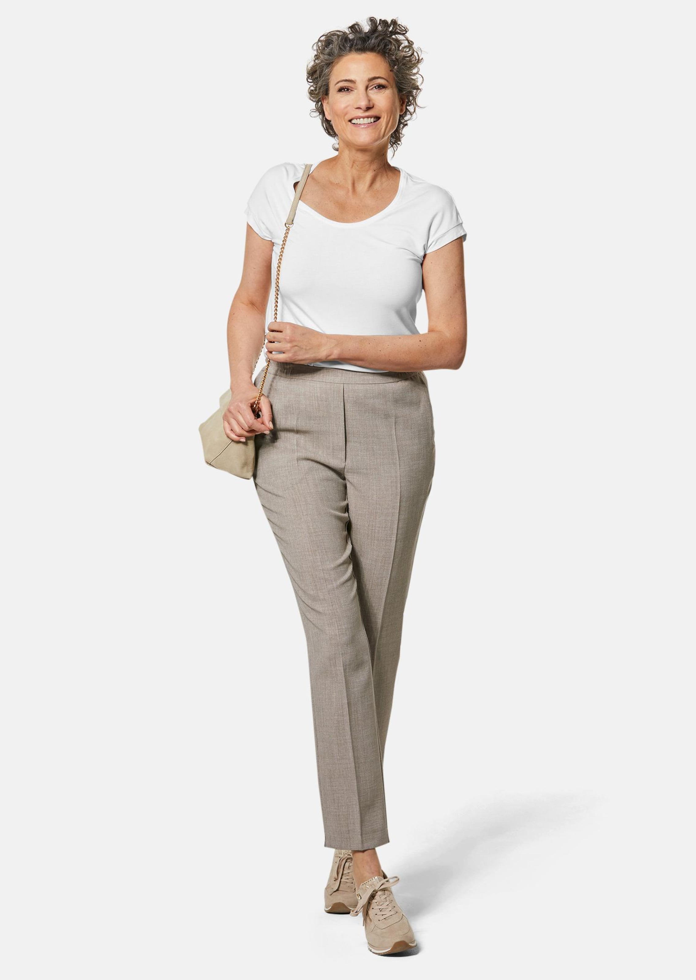 Pantalon MARTHA infroissable aspect lin - taupe - Gr. 255 de Goldner Fashion