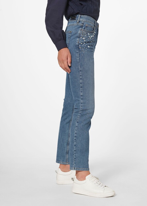 Stretch jeans with rhinestone trim 3