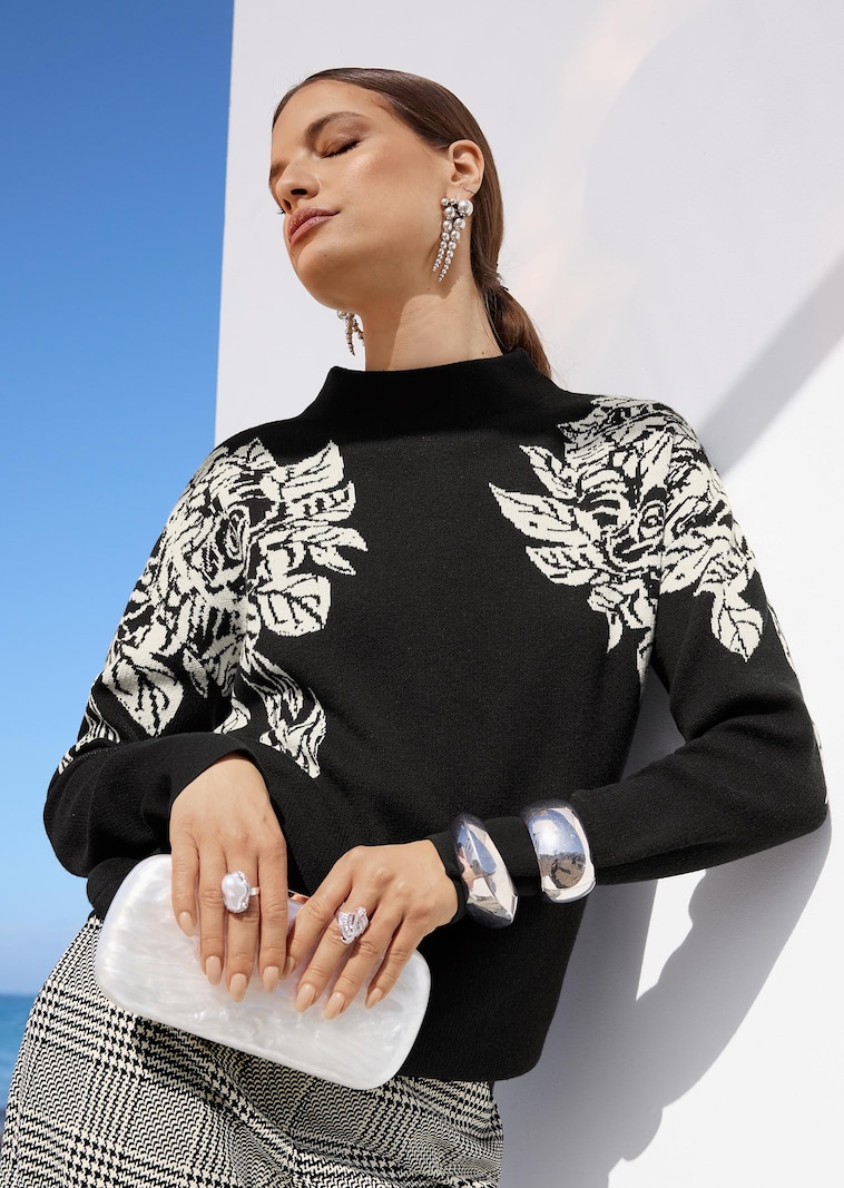 Jacquard-Pullover mit floralem Motiv