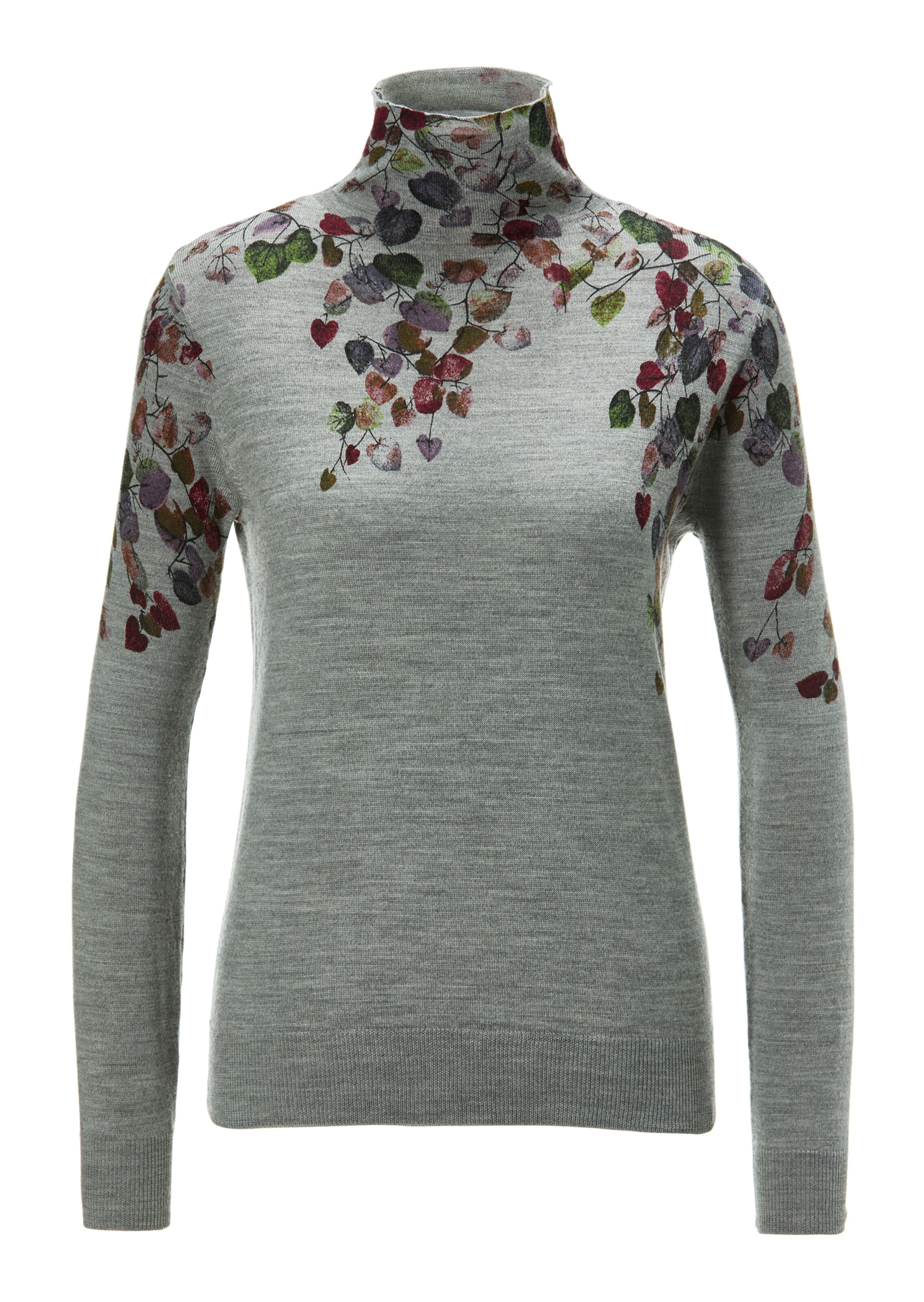 Pullover mit Blätterdruck in Merinoqualität 