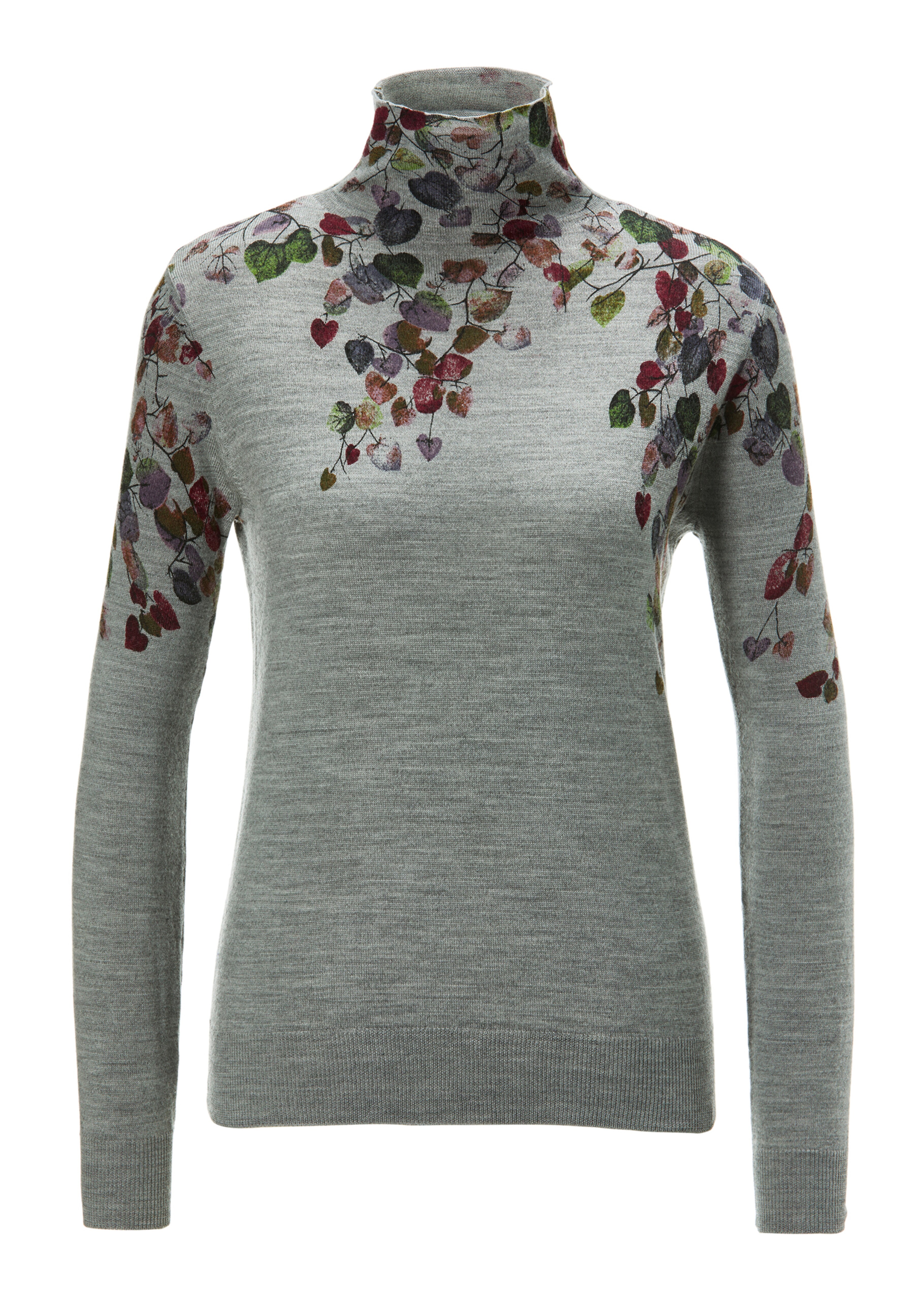 Pullover mit Blätterdruck in Merinoqualität 