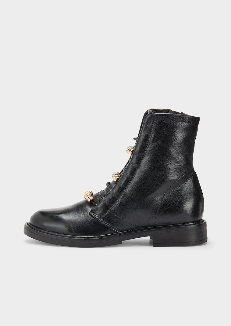 Leder-Stiefelette mit funkelnden Zierringen
