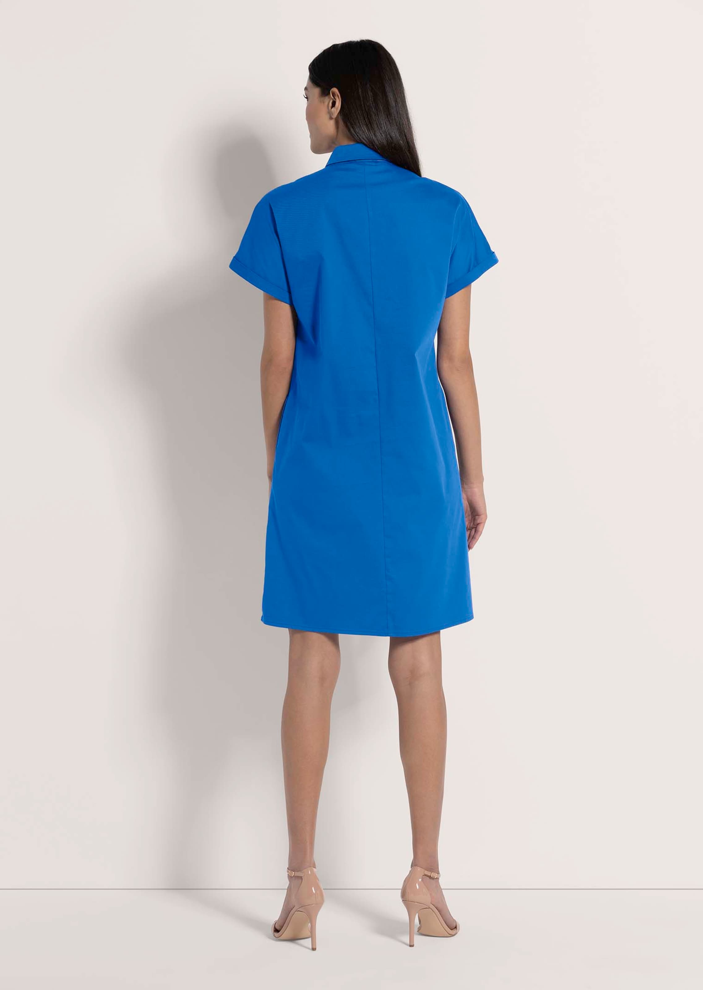 princess polly baby blue dress Blue Satin Short Sleeve Royal Blue Dress Royal Blue Ruched Charmeuse Tea  Length Slit Bridesmaid Homecoming main image 0