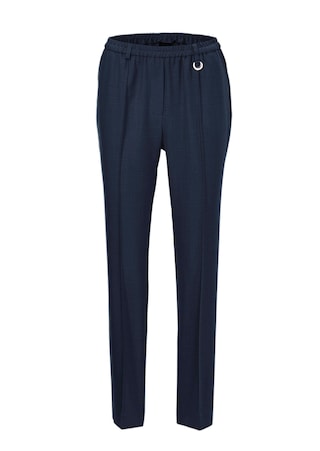 donkerblauw Kreukarme broek Louisa met SilverFresh-bewerking en elastische tailleband