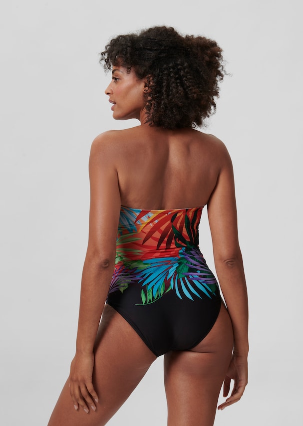 Corset swimming costume with tropical print 2