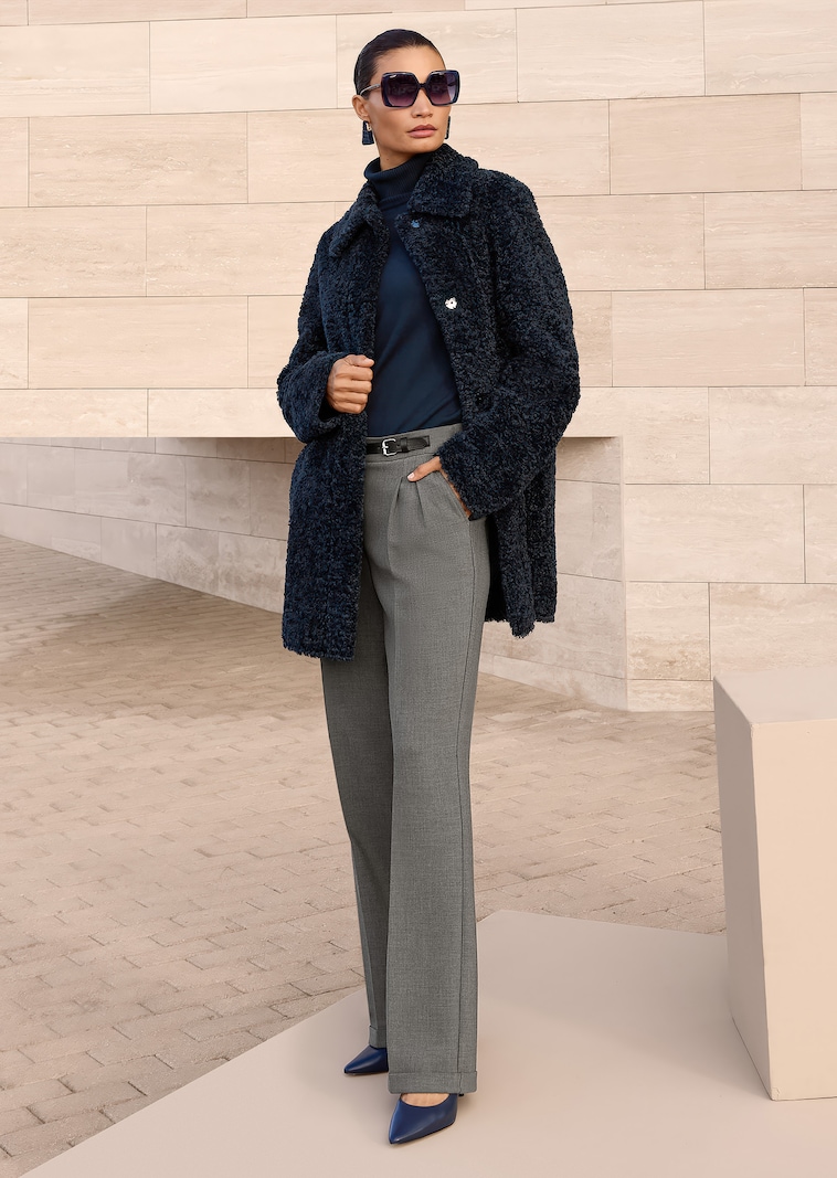 Wide-Leg-Hose mit Zierriegel in Lederoptik