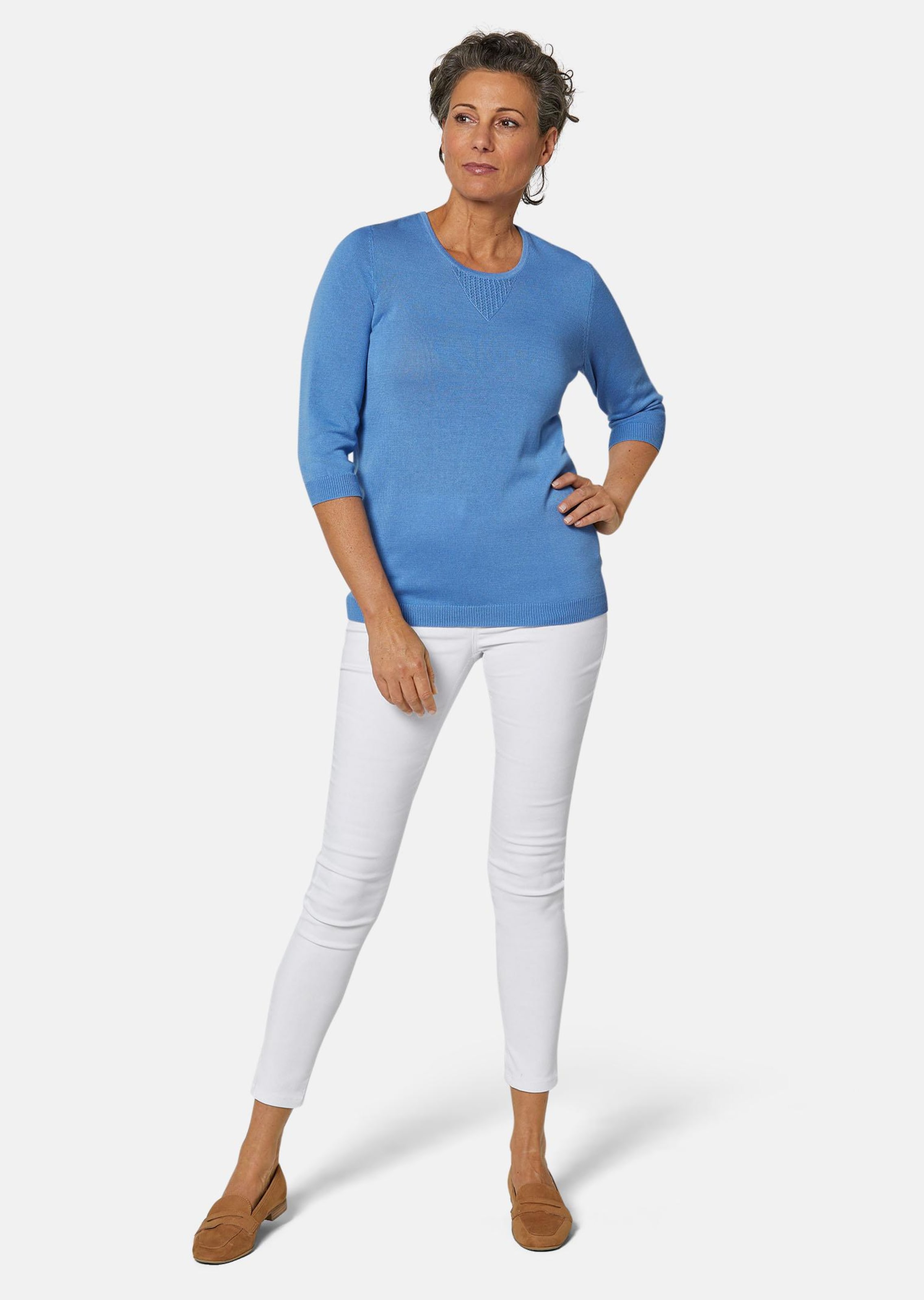 Pull En Laine Bleu Doré à Points Ajourés WS2 - Taille 40/42 - Occasion Très Bon état