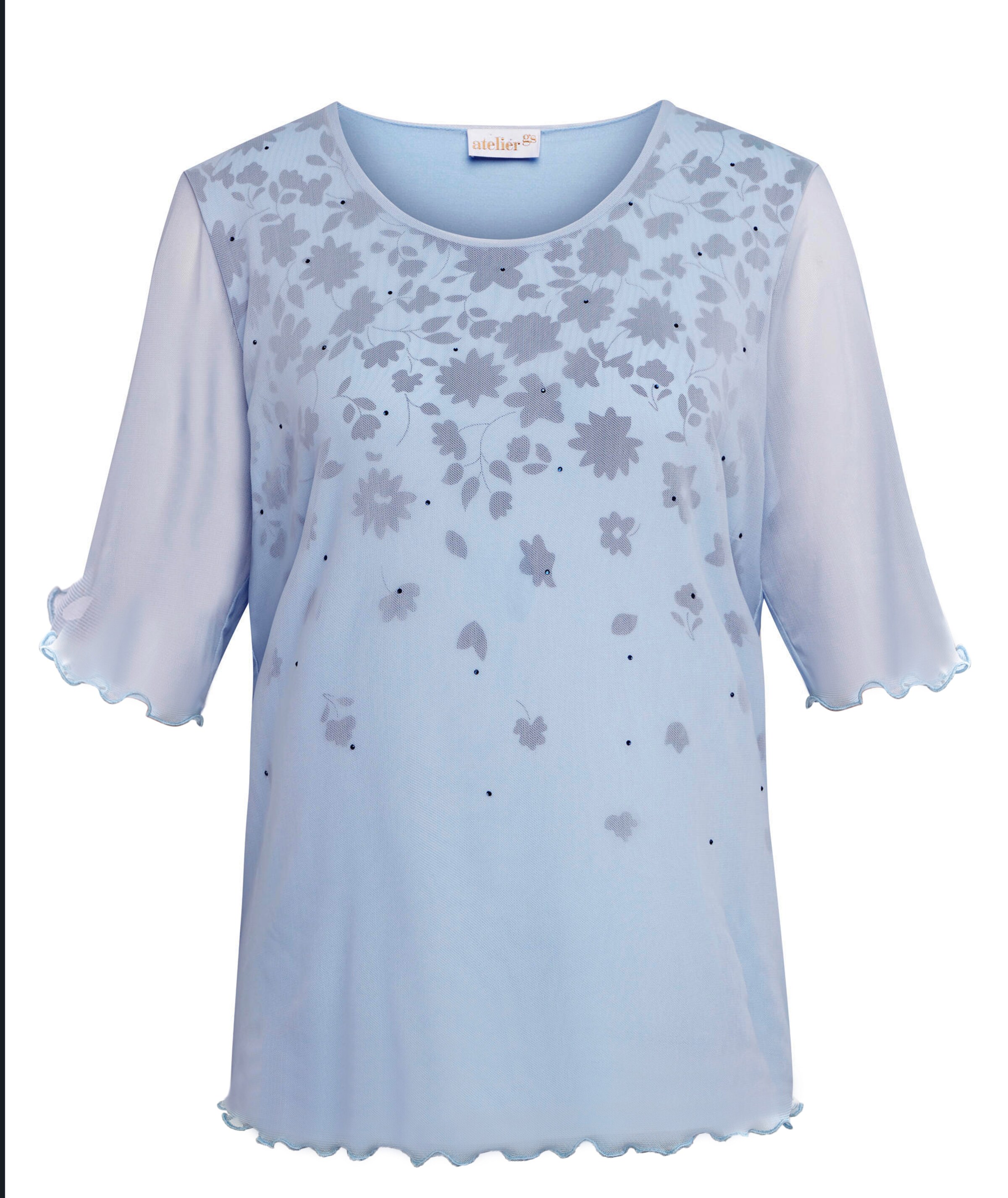 T-shirt imprimé en tissu filet léger - turquoise / bleu nuit / à motifs - Gr. 25 de Goldner Fashion