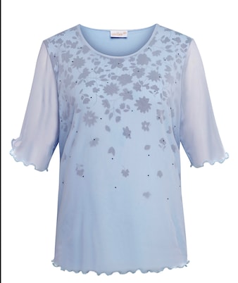 turquoise / donkerblauw / gedess. Gedessineerd shirt van luchtige mesh