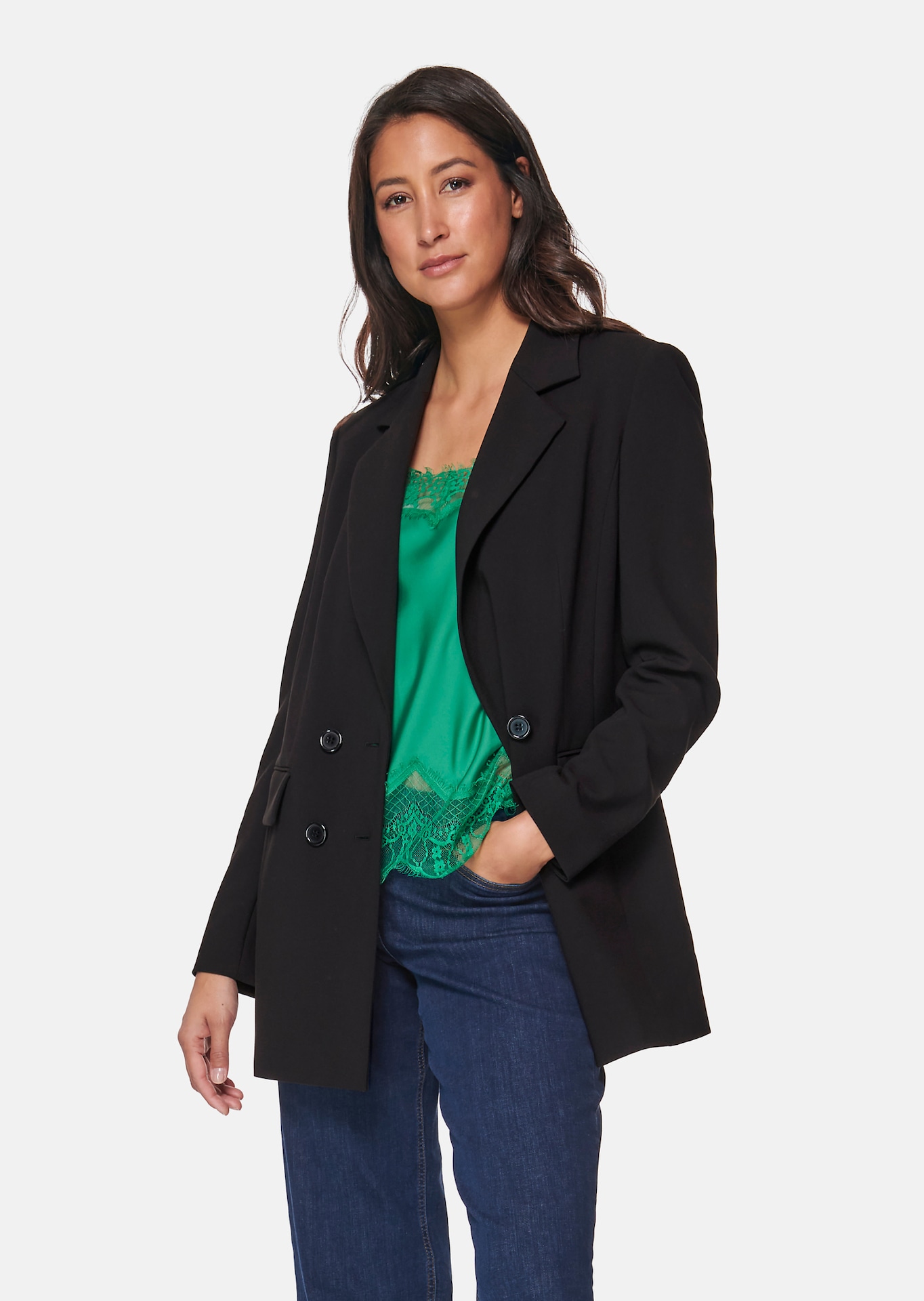 Doppelreihiger Blazer mit Perlen schwarz