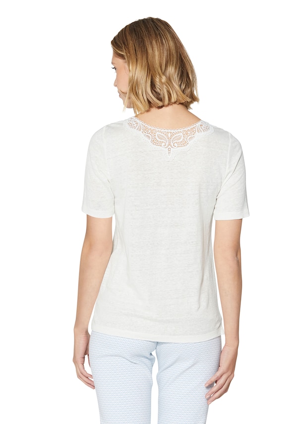 Short-sleeved linen shirt with a fine lace accent 2