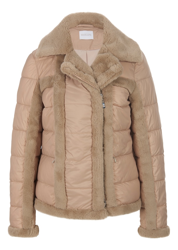 Biker-style quilted jacket with faux fur accents 5