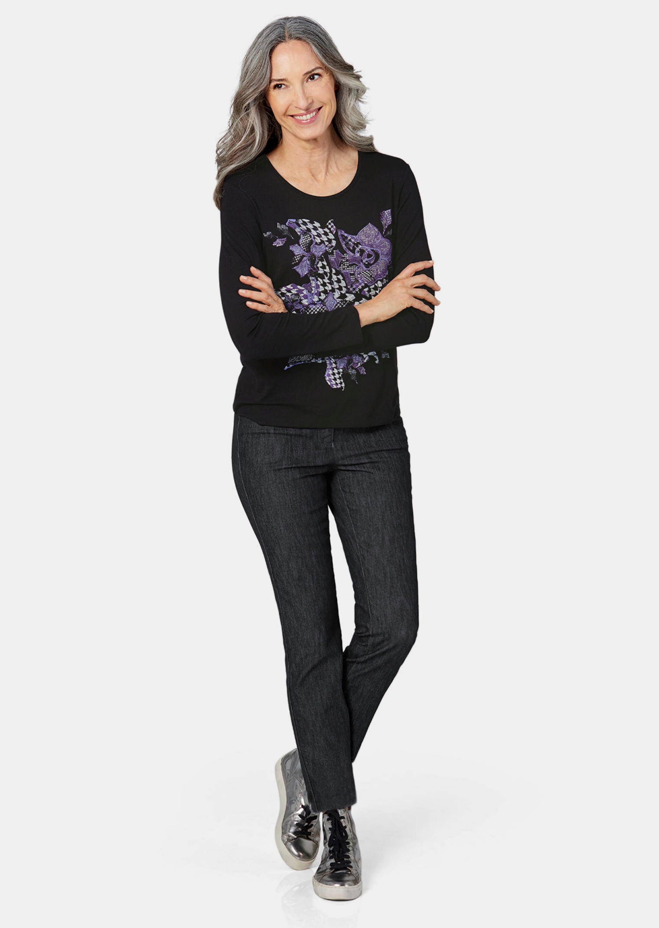 T-shirt imprimé à manches longues - noir / lilas / à motifs - Gr. 25 de Goldner Fashion