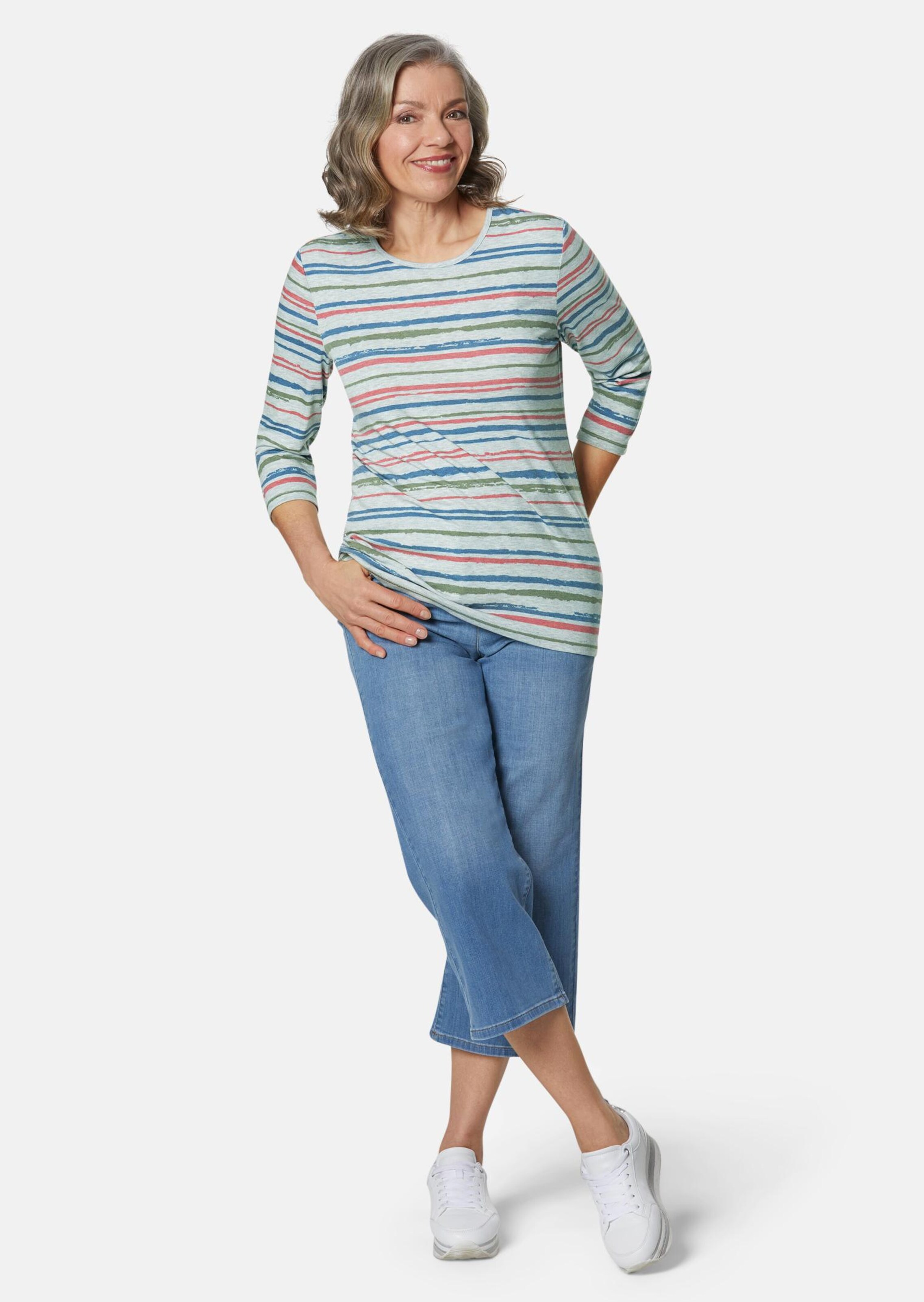 T-shirt rayé - gris / corail / sauge / rayé - Gr. 56 de Goldner Fashion