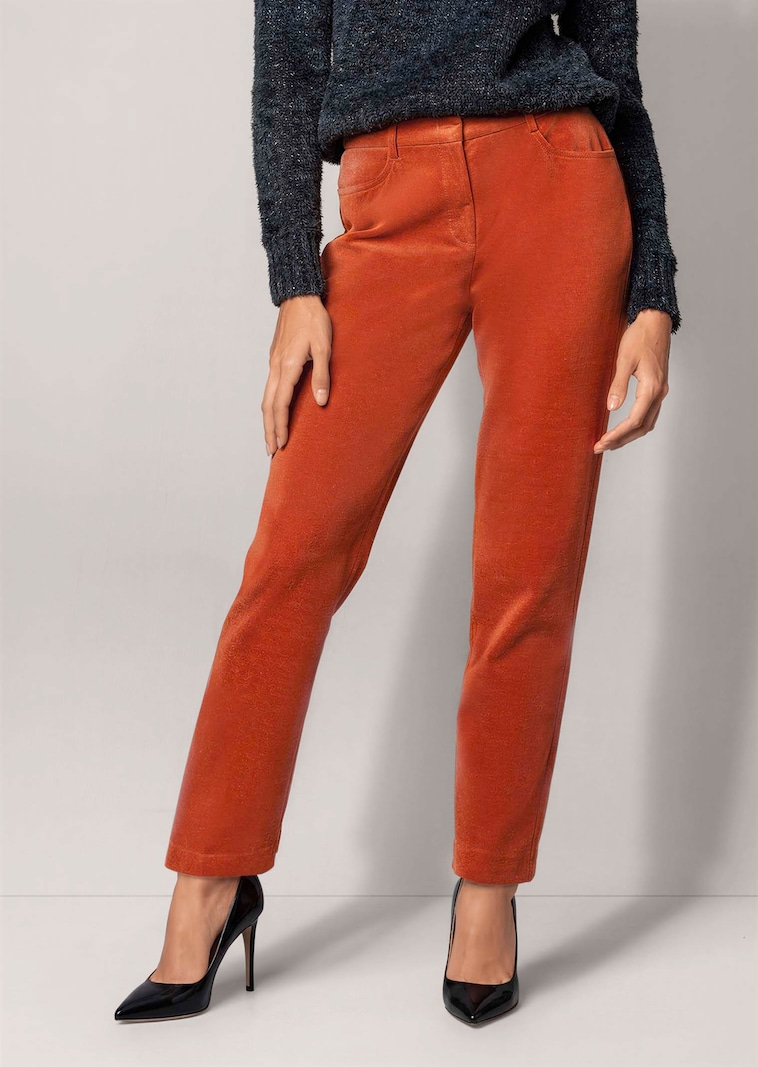 Tapered-leg stretch velvet trousers