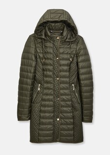 Long, padded quilted jacket with detachable hood thumbnail 1
