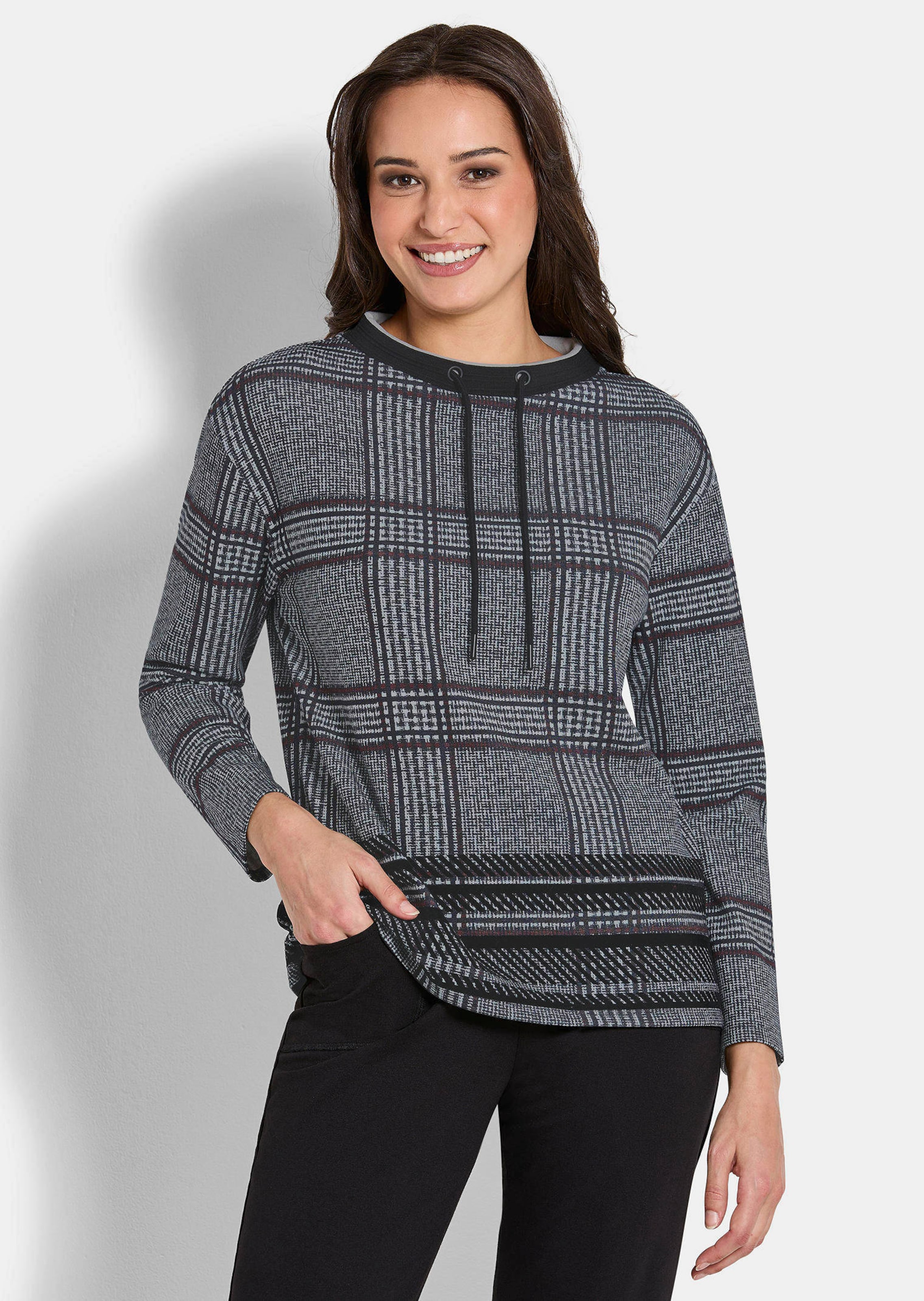 Sweatshirt met ruitpatroon en flockprint