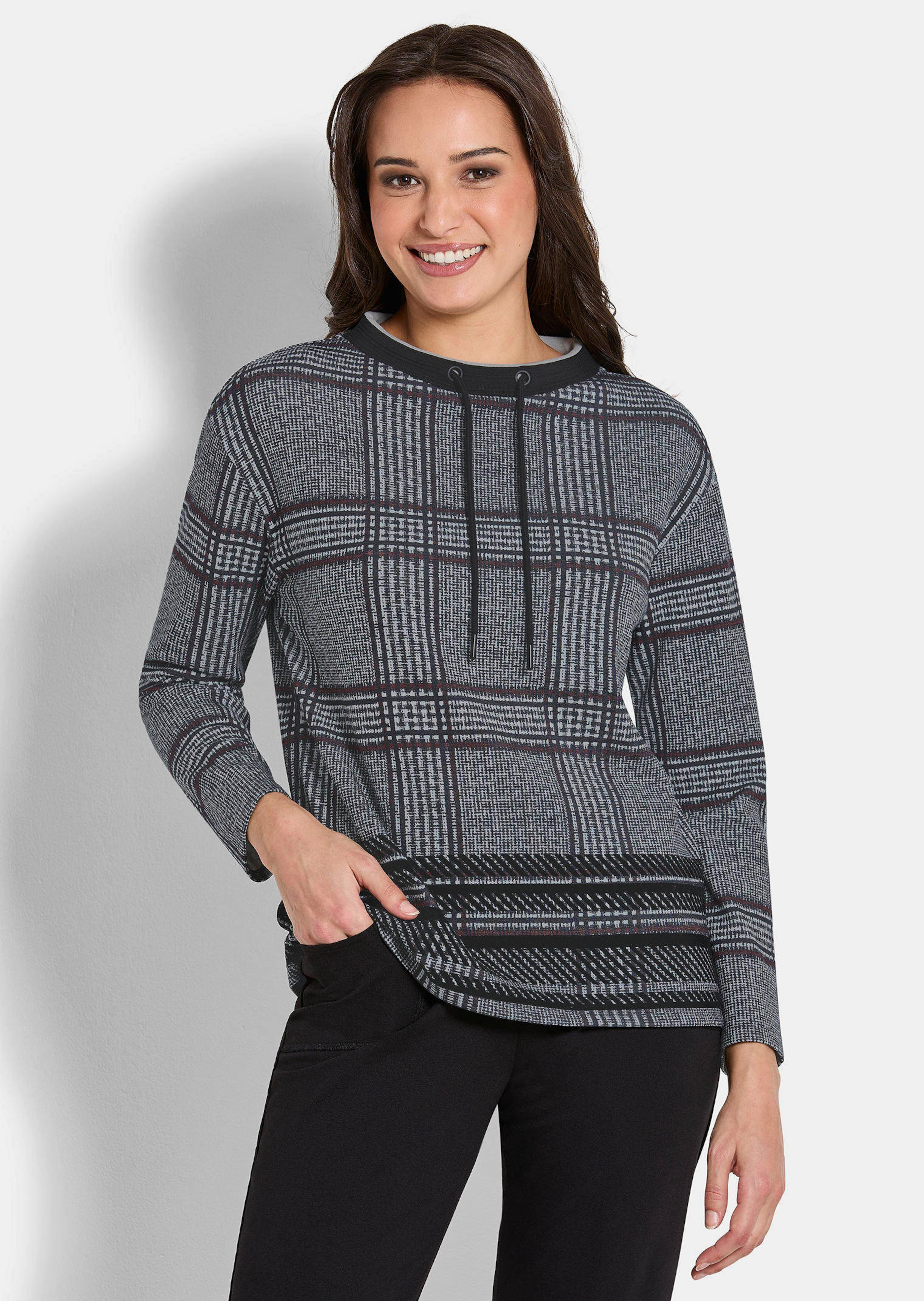 Sweatshirt met ruitpatroon en flockprint
