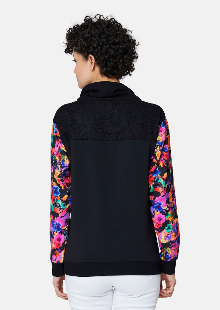 Sweatshirt mit floralem Print und Spitzen-Veredelung 2