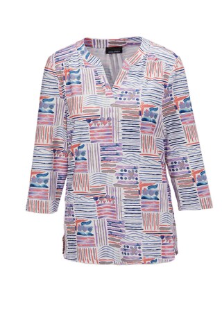 blau / lila / rosé / gemustert Tunika-Druckshirt mit Stehkragen