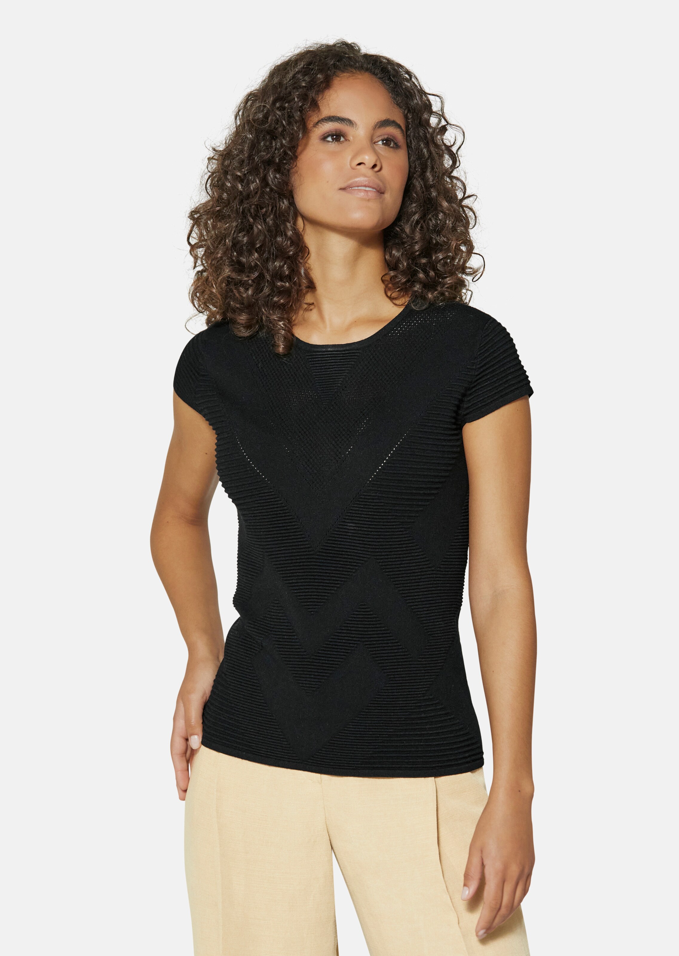 figurbetonter Kurzarm-Pullover mit Struktur-Muster