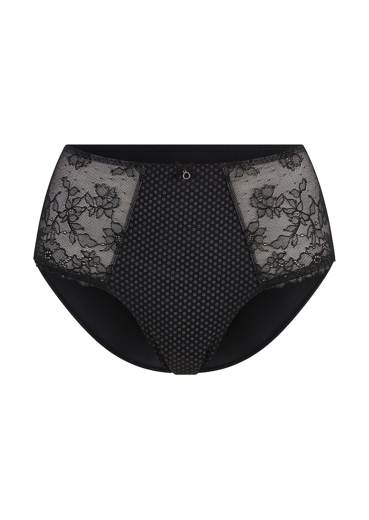 Slip taille haute en charmeuse et dentelle