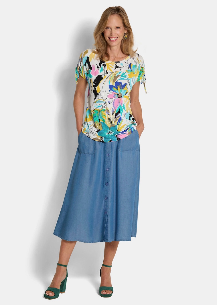 Jersey-Shirt mit gerafften Schultern