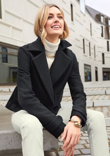 Double-breasted short blazer in boiled wool thumbnail 7