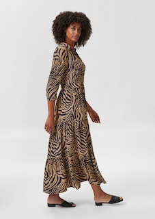 Hemdblusenkleid mit Animalprint und Stufenvolants thumbnail 4