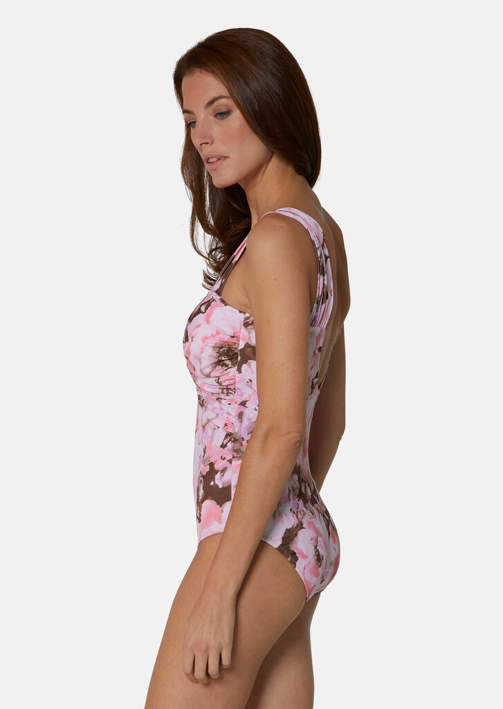 Swimming costume with floral print and gathering 3