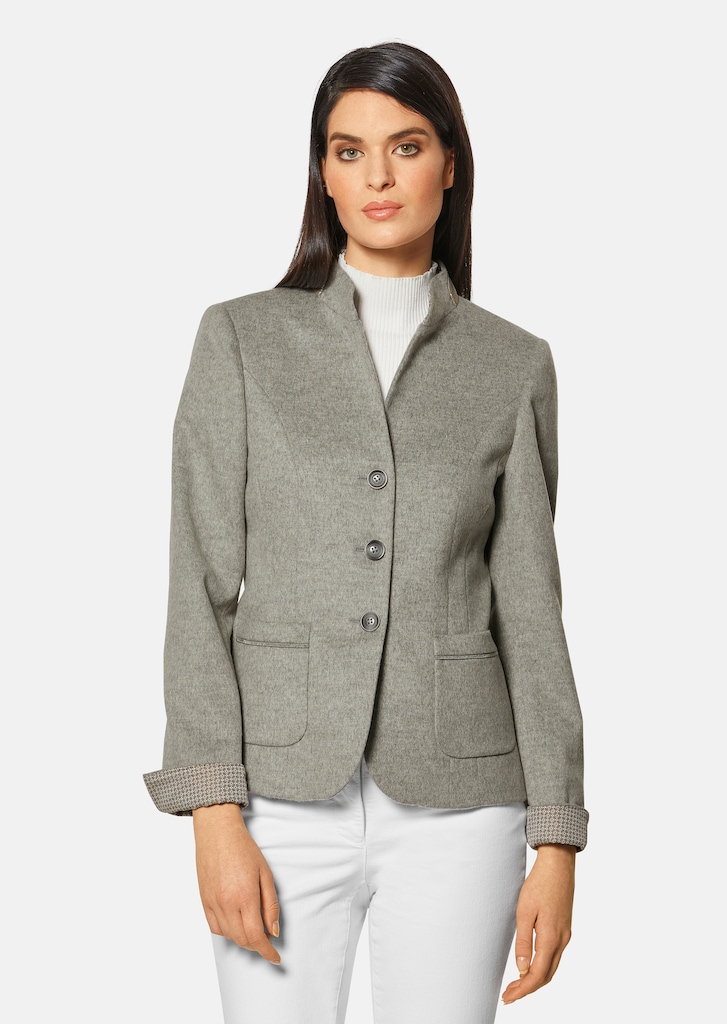Wool blazer with stand-up collar