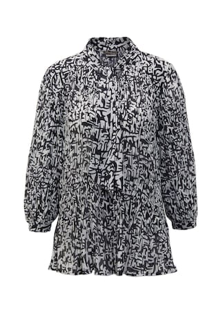 schwarz / weiß / gemustert Feinplissee-Bluse mit Schluppe