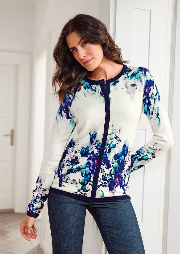 Cardigan with decorative floral print
