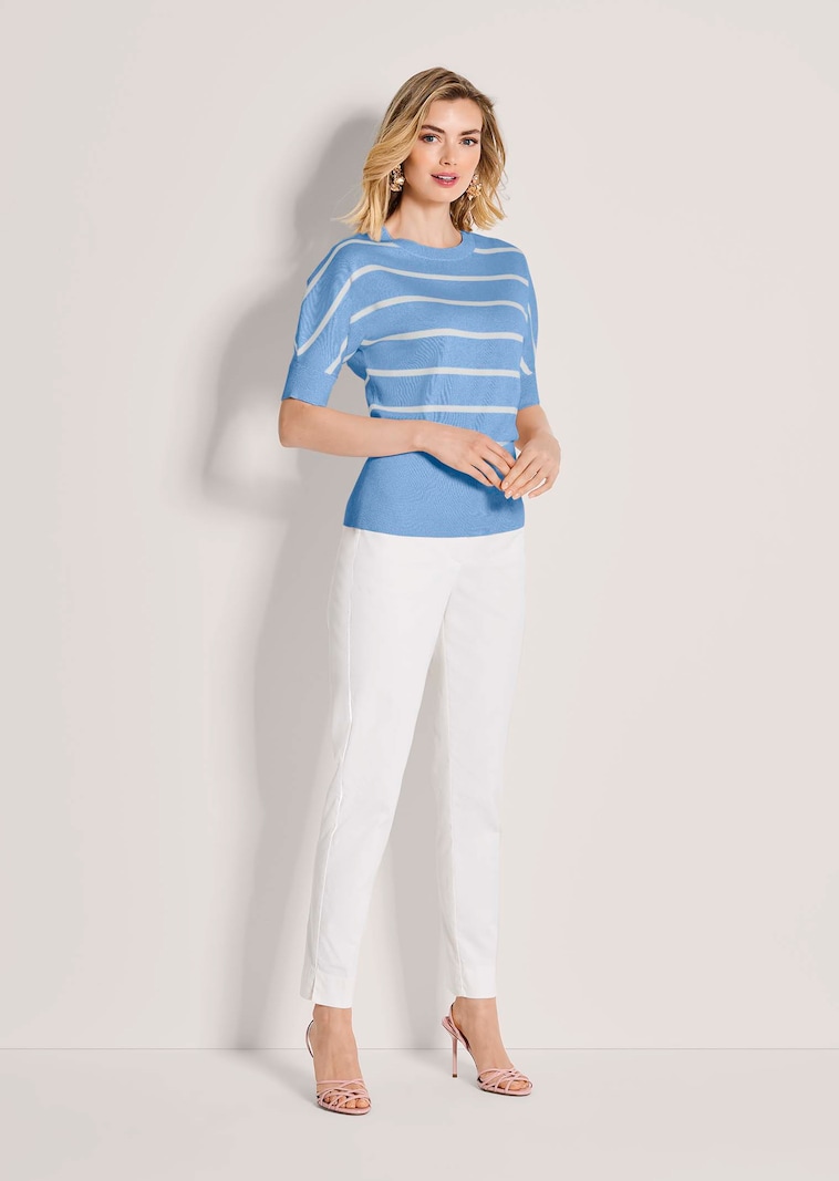 Ringelpullover mit Halbarm und breitem Bund